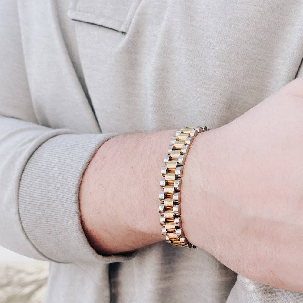 Mens Mixed Metals Watch Band Bracelet - WATERPROOF
