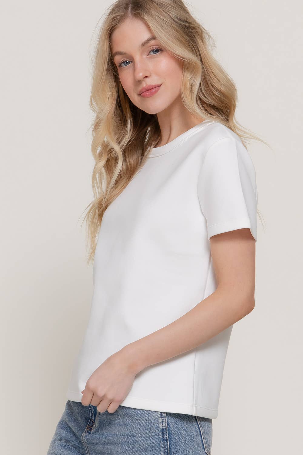Short Sleeve Round Neck Soft Knit Jersey Top
