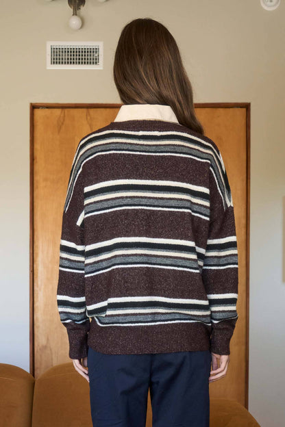 MULTICOLOR STRIPE V NECK LONG SLEEVE KNIT SWEATER
