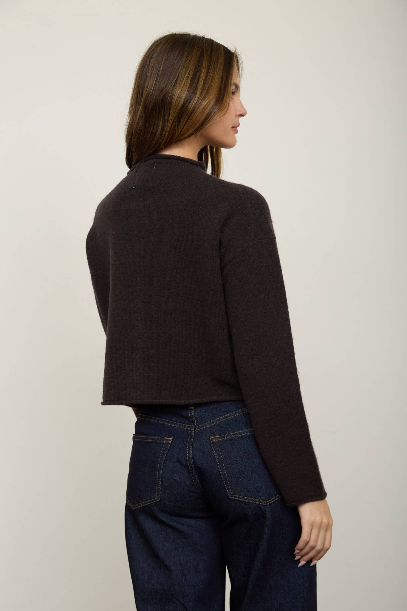 Raw Edge Mock Neck Button Down Cardigan