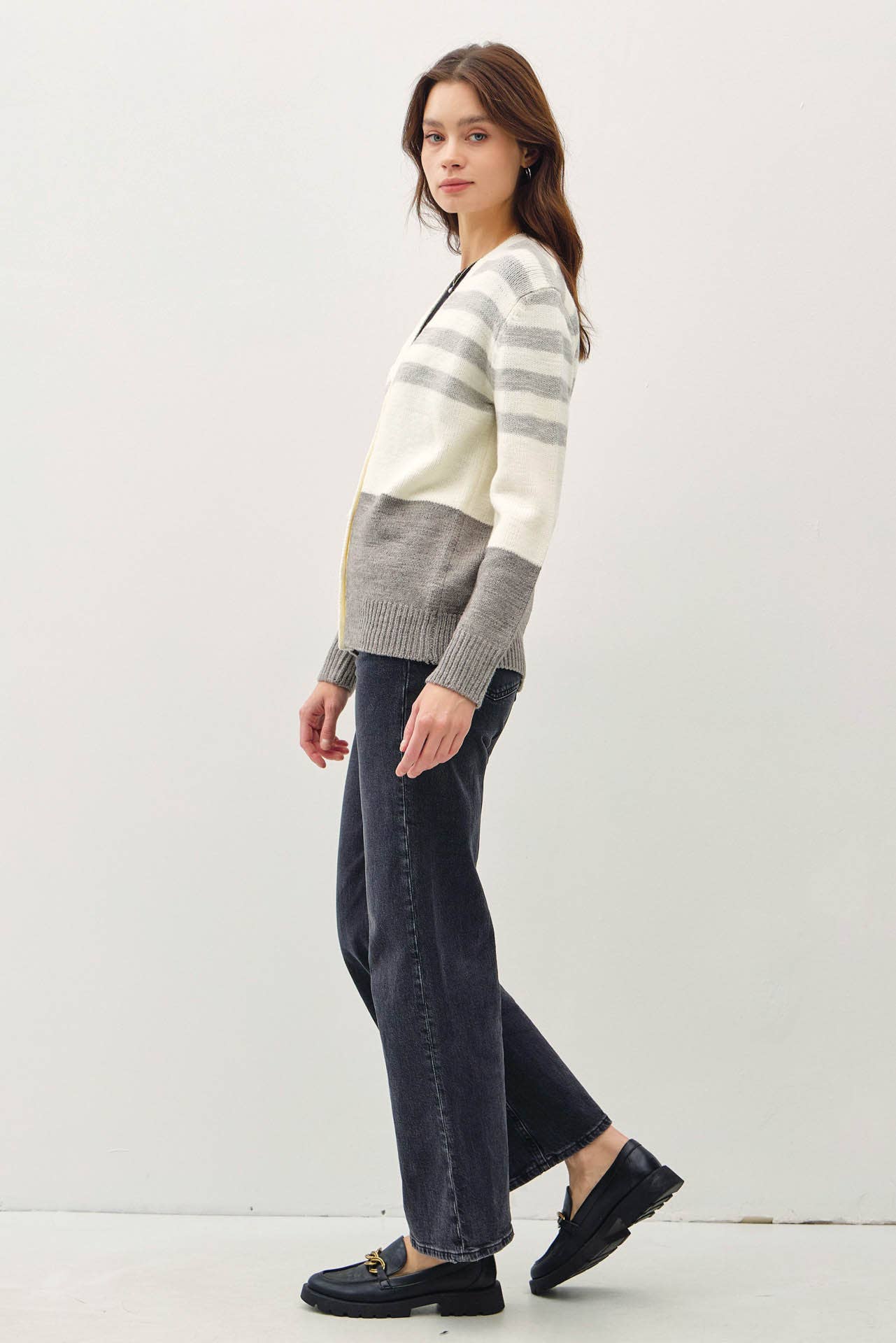 Striped Color Block V-Neck Cardigan