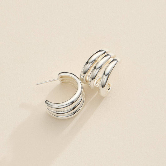 Chunky Triple-Ring Hoop Bold Huggie Earrings