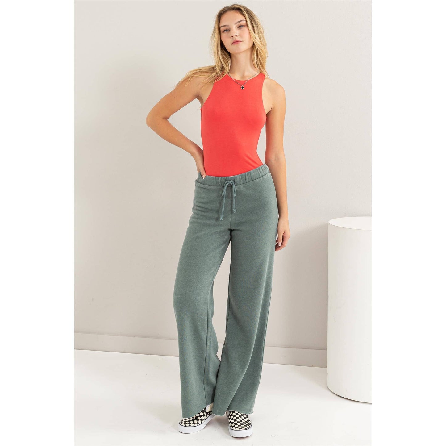 Mid Rise Drawstring Flared Pants