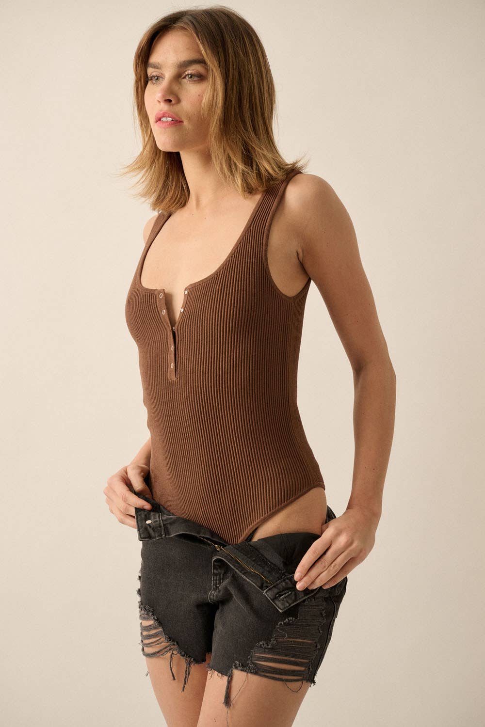Shaper Fit Scoop Neck Ribbed  Knit Tank Bodysuit