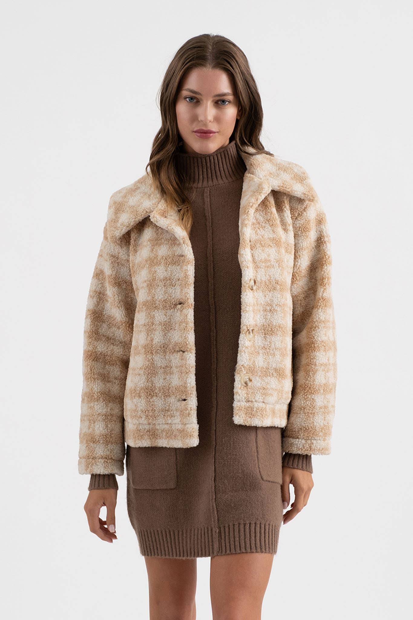 Houndstooth Button Up Collared Jacket