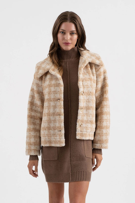 Houndstooth Button Up Collared Jacket