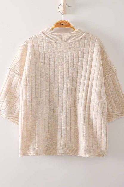 Cropped Length Ribbed Knit Sweater