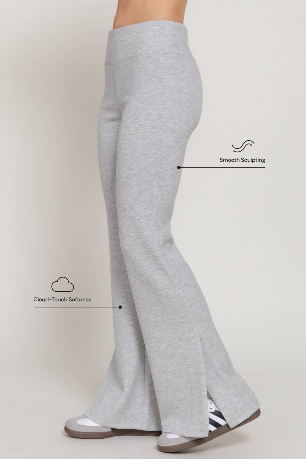 Flare Soft Modal Scuba Pants with Waistband & Bottom Slits