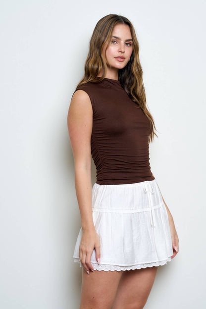 Reversible Funnel Neck Scrunch Knit Top