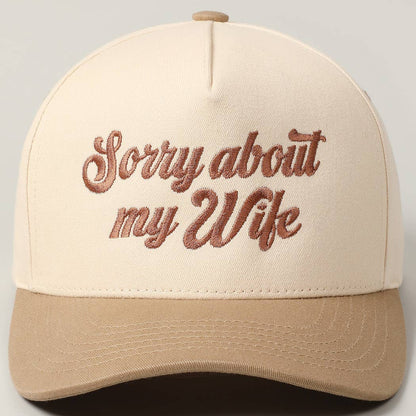 Sorry About My Wife Embroidery Two-Tone Canvas Cap