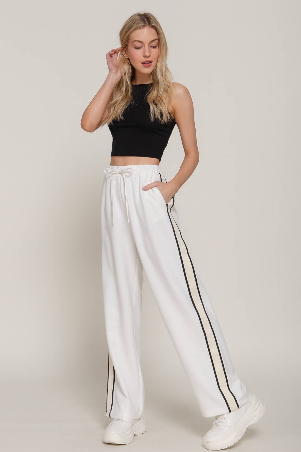 Side Stripe Straight Long Woven Pants