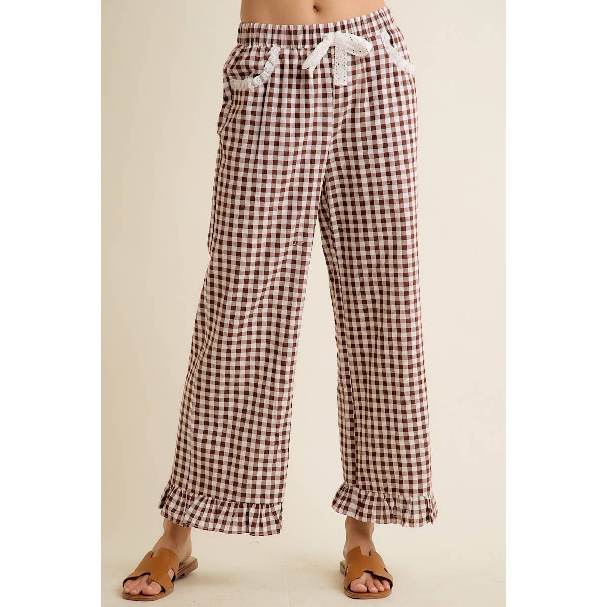 Gingham Ruffled Pull on Pant