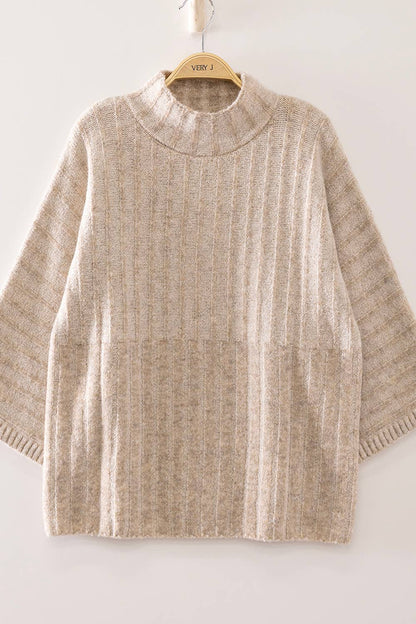 Ribbed Knit Mock Neck Sweater