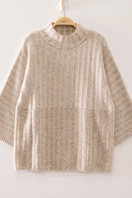 Ribbed Knit Mock Neck Sweater