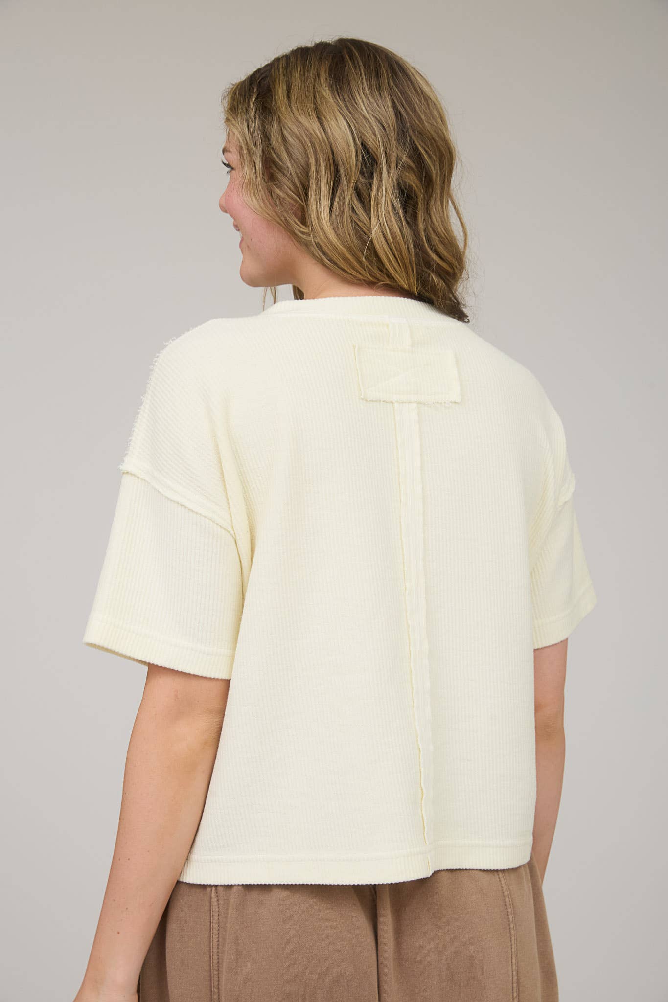 Washed Ribbed Short Sleeve Tee With Pocket