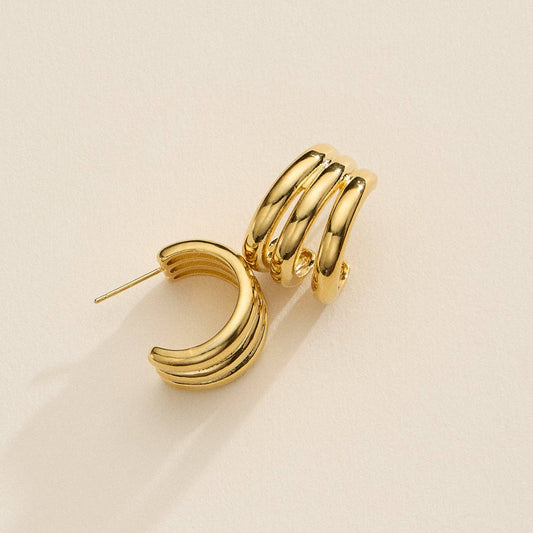 Chunky Triple-Ring Hoop Bold Huggie Earrings