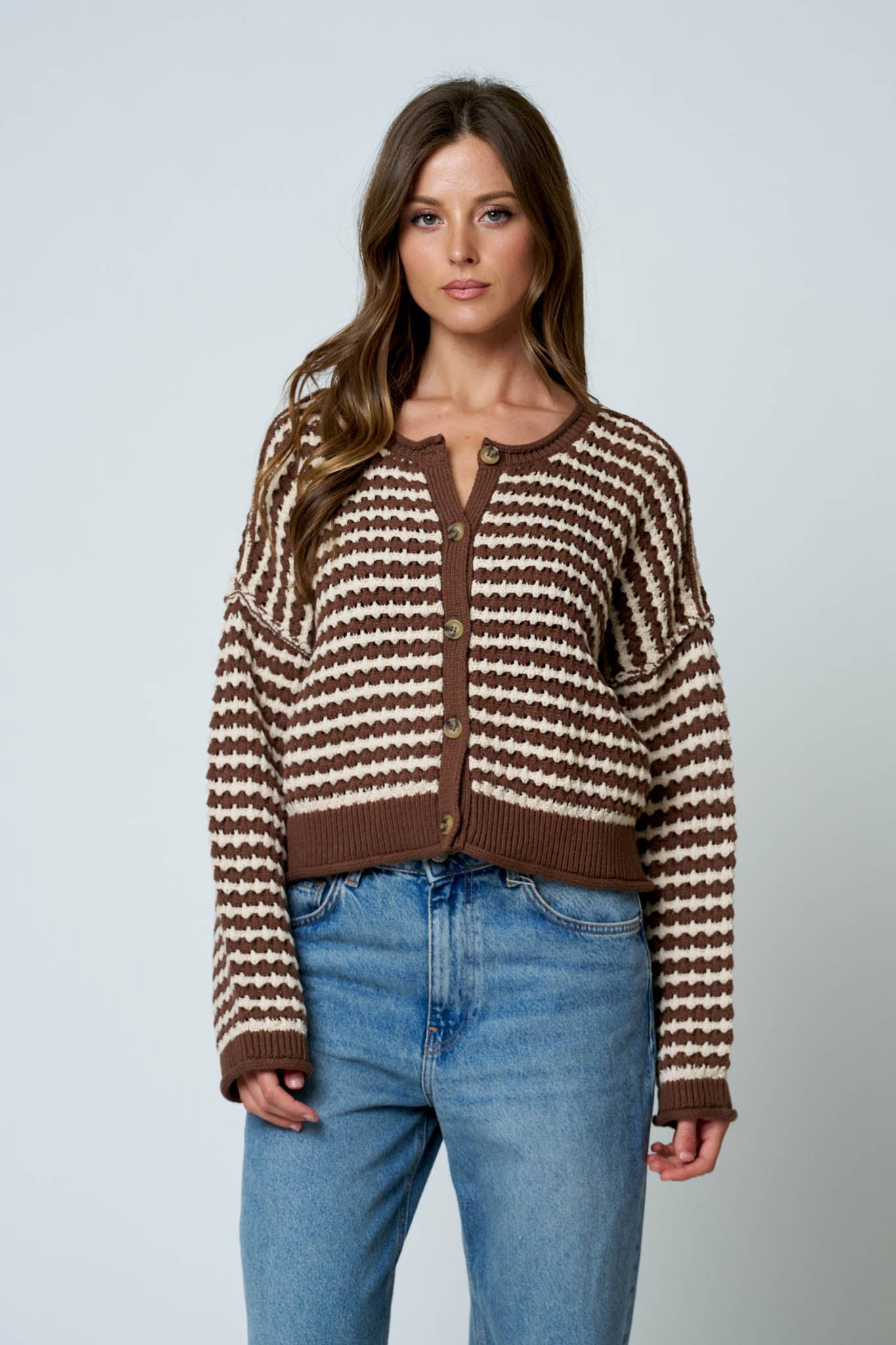 Textured Stripe Crochet Cardigan