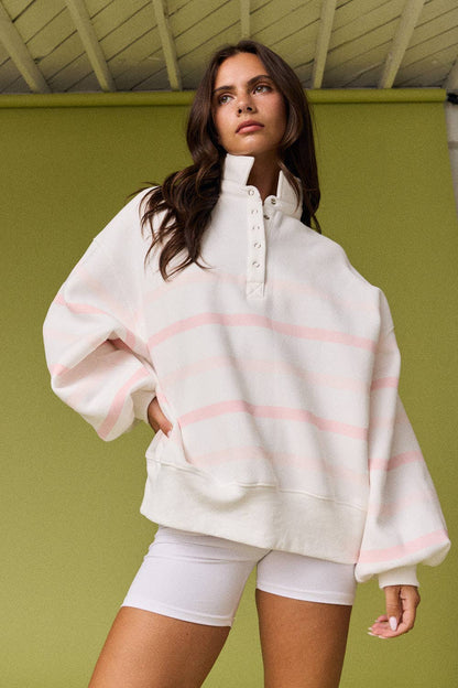 Addison Multi Color Stripe Snap Button Pullover
