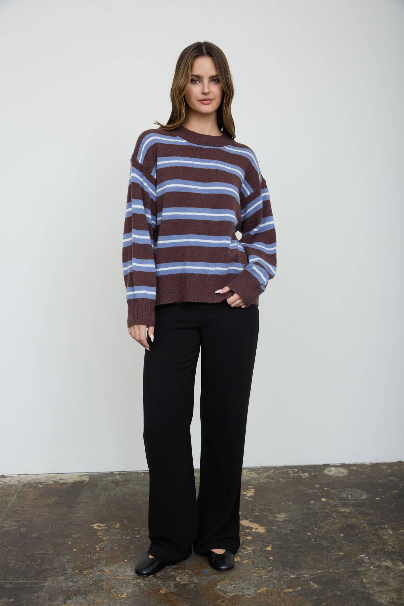 Multi-Color Stripe Crew Neck Relaxed Pullover