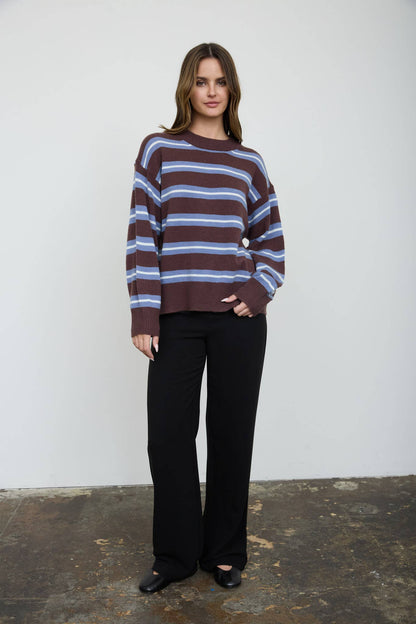 Multi-Color Stripe Crew Neck Relaxed Pullover