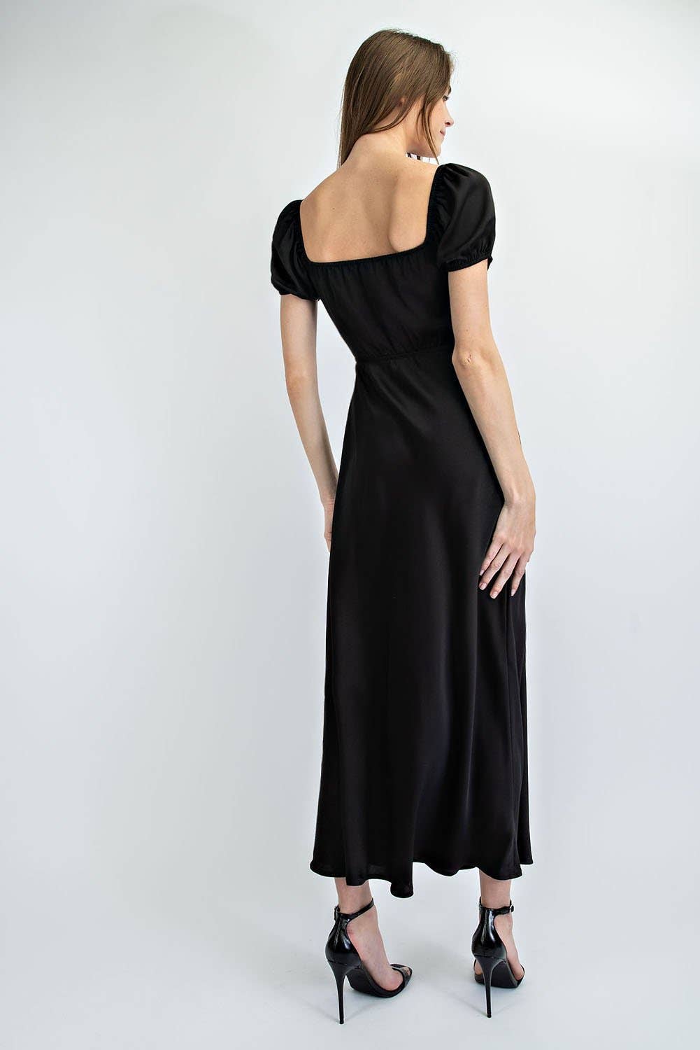 Bias Cut Long Satin Dress  Ruched Bodice Detail