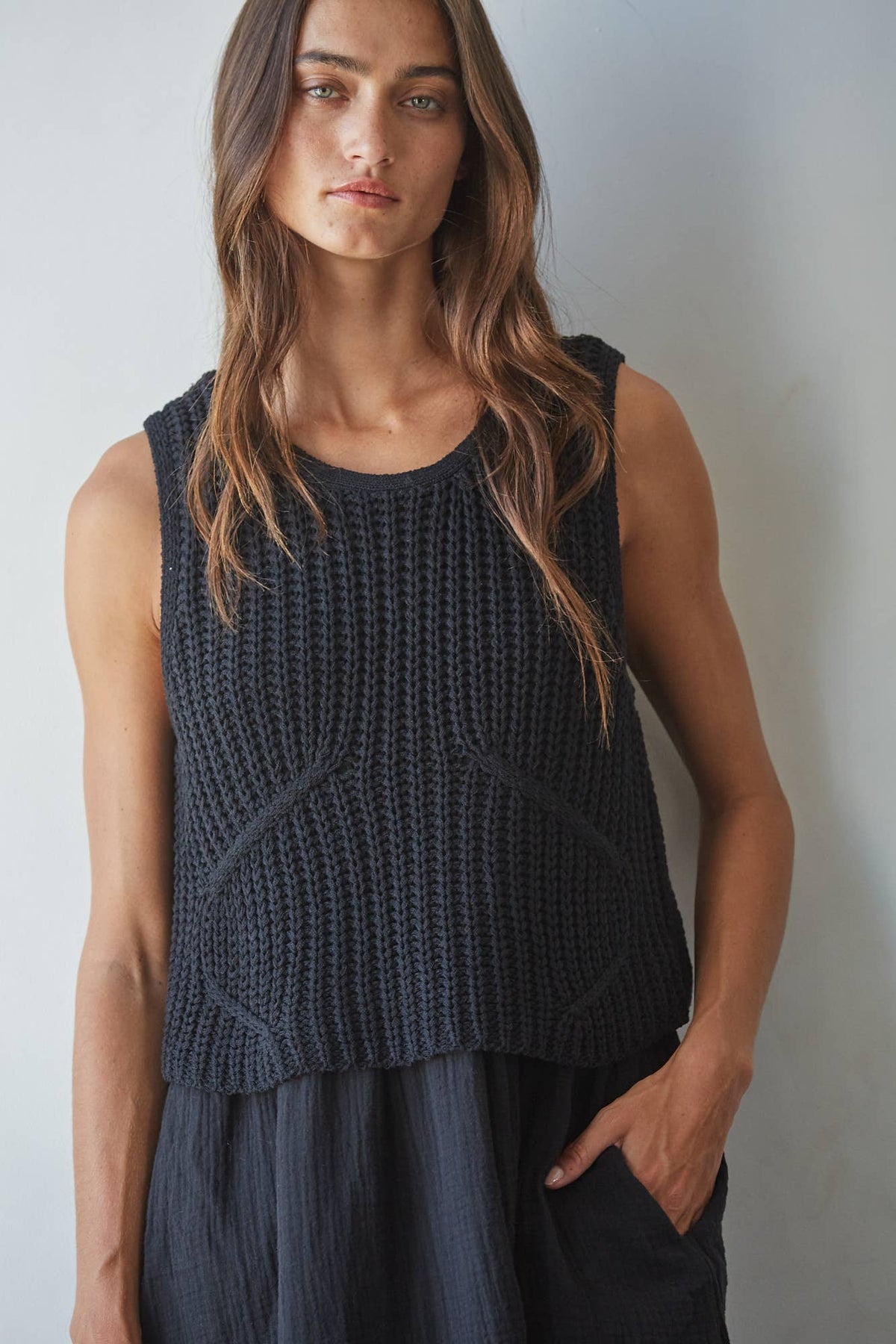 Sleeveless Knit Sweater With Back Neck Tie Mini Dress