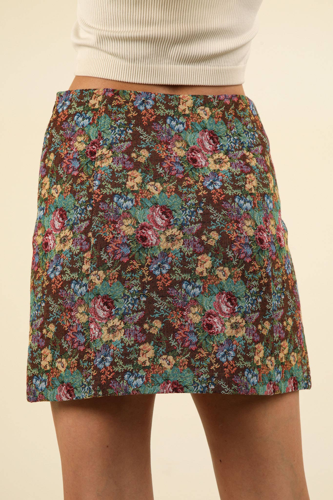 Floral Jacquard Fabric Mini Skirt