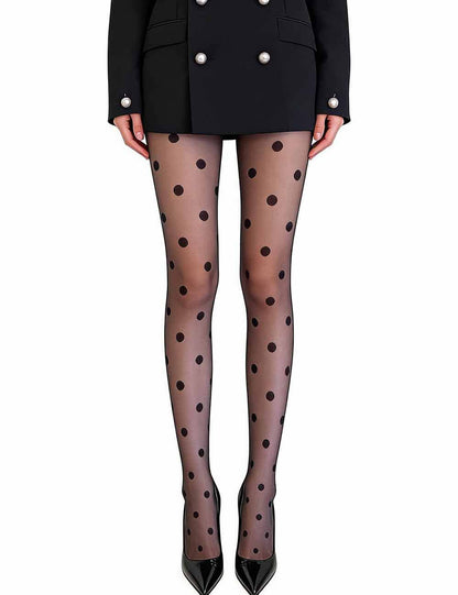 Ladies Polka Dot See Sheer Non-Fleece Lined Pantyhose