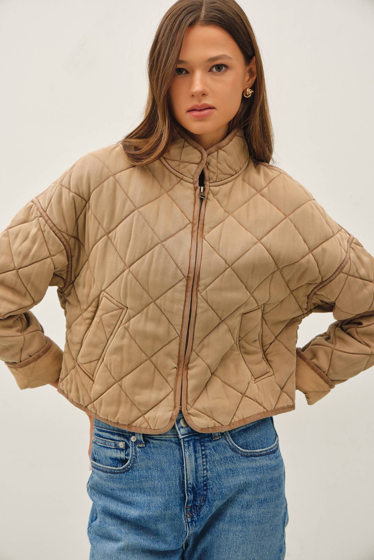 Garment Washed Quilt Crop Jacket
