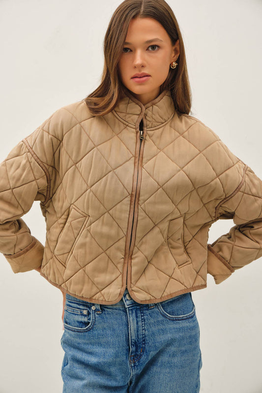 Garment Washed Quilt Crop Jacket