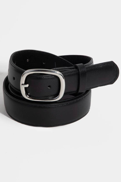 Metallic Oval Buckle Faux Leather Belt