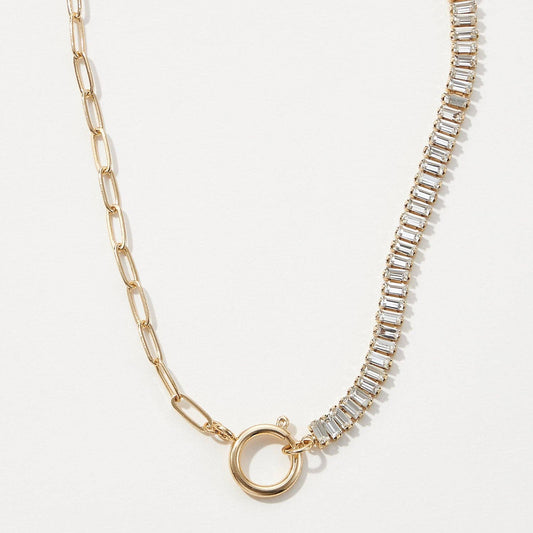 Half Crystal Half Paperclip Short Necklace: Crystal