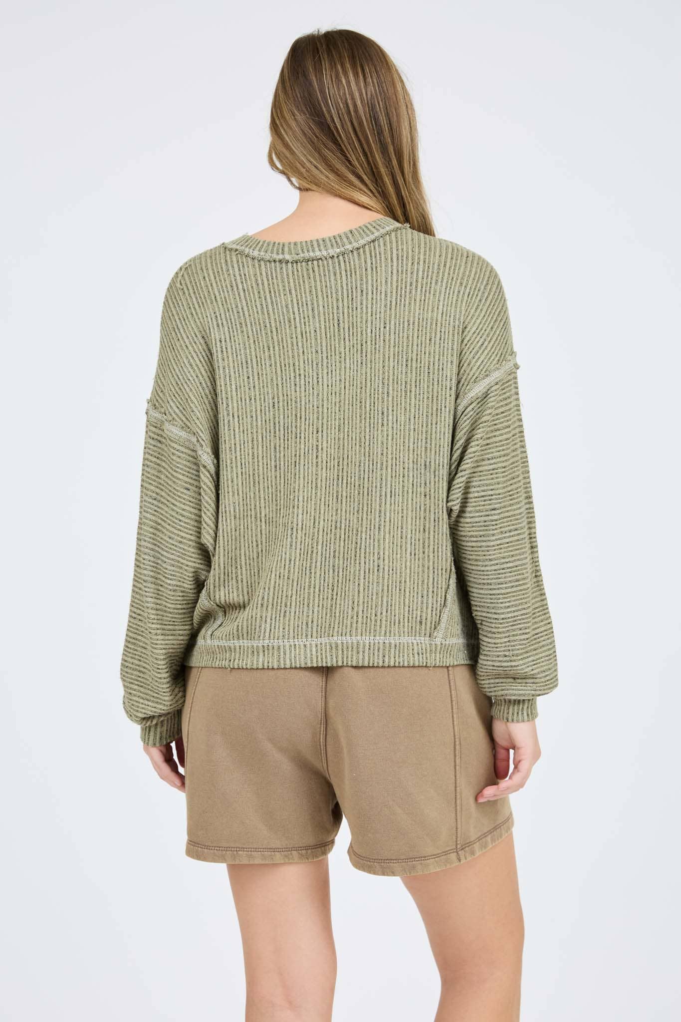 Stripes Drop Shoulder V Neck Knit Top