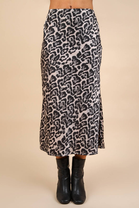 Leopard Printed Bias Cut Midi Skirt