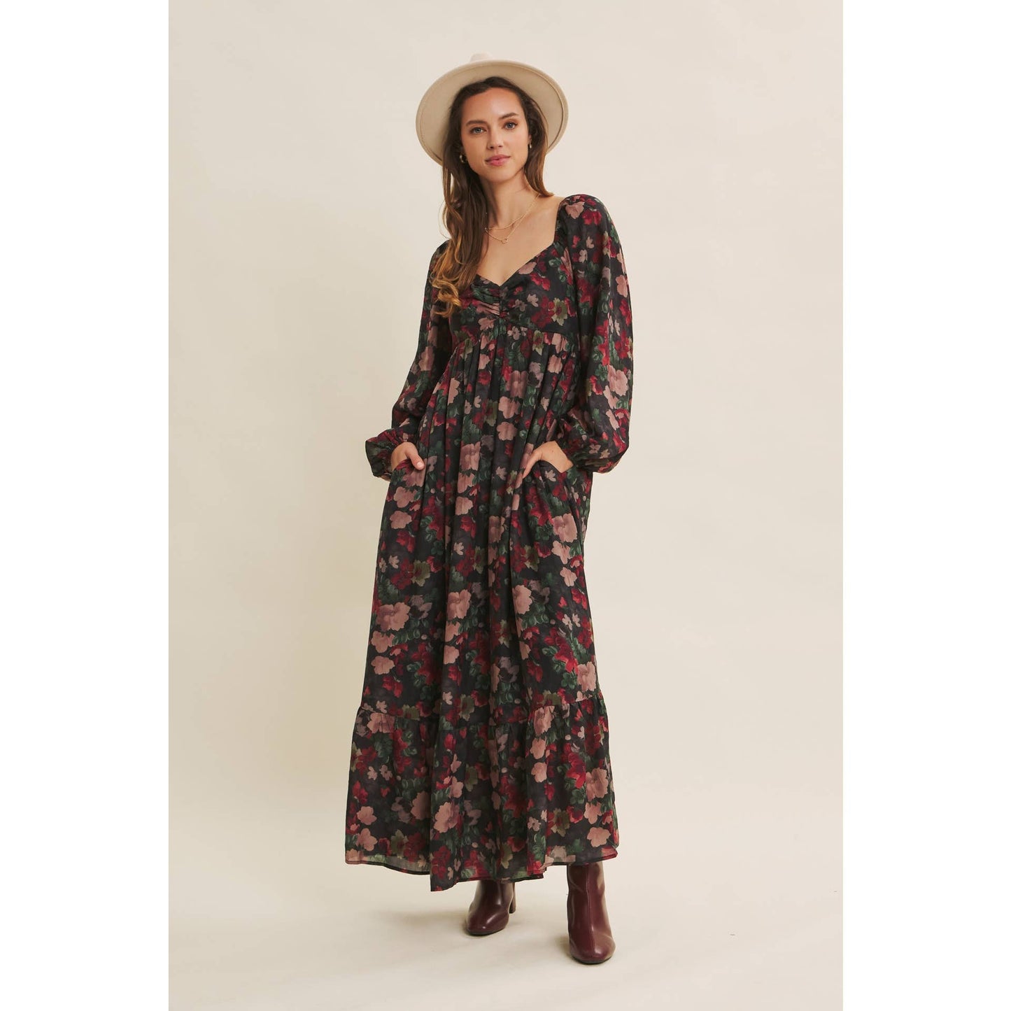 Love Letter To Autumn Floral Crinkled Maxi Smocked Dress