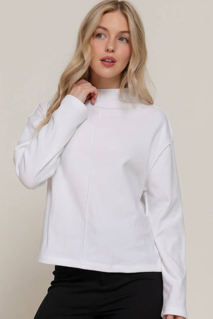 Long Sleeve Visible Overlocked Seams Detail Brushed Rib Top