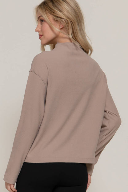 Long Sleeve Visible Overlocked Seams Detail Brushed Rib Top
