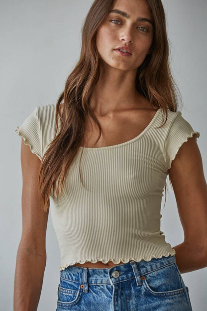 Knit Seamless Ribbed Merrow Detail Crop Top