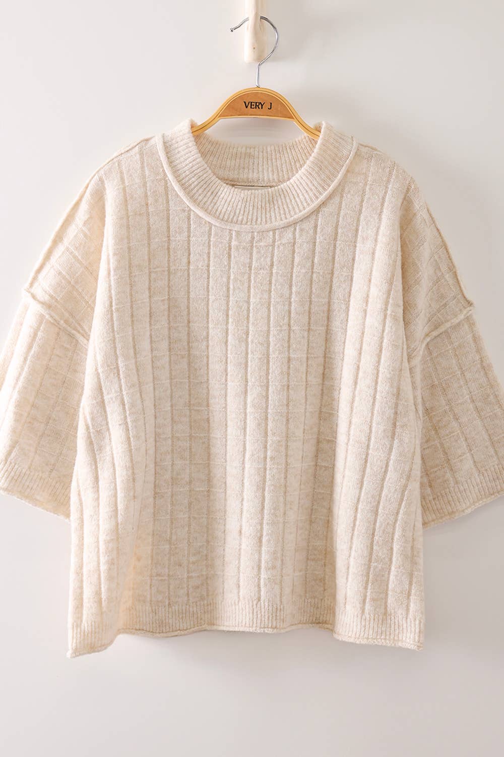 Cropped Length Ribbed Knit Sweater