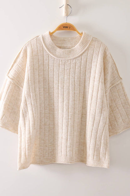 Cropped Length Ribbed Knit Sweater