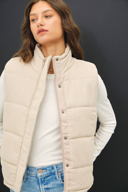 Suede-Like Puffer Vest
