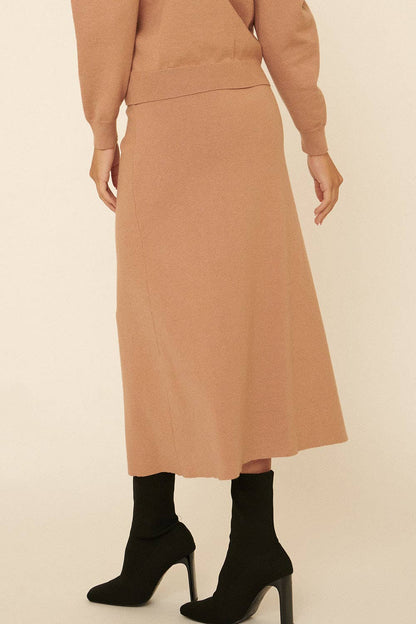 Solid Waist Tie Wrap Midi Skirt