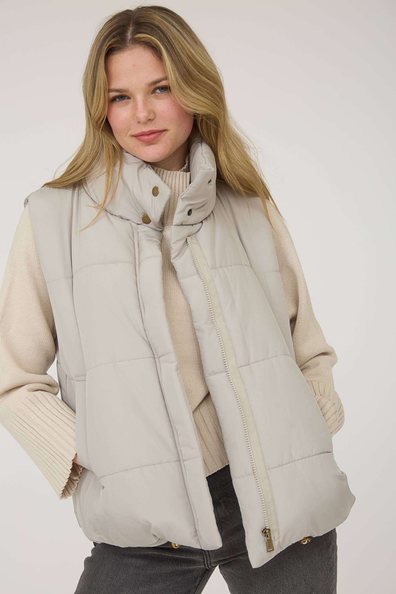 Solid Zip Up Puffer Vest