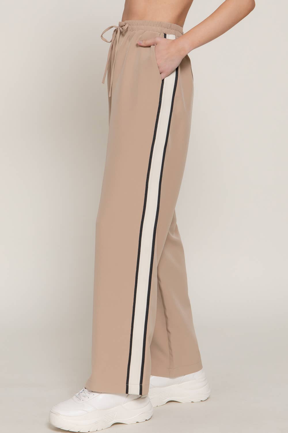 Side Stripe Straight Long Woven Pants