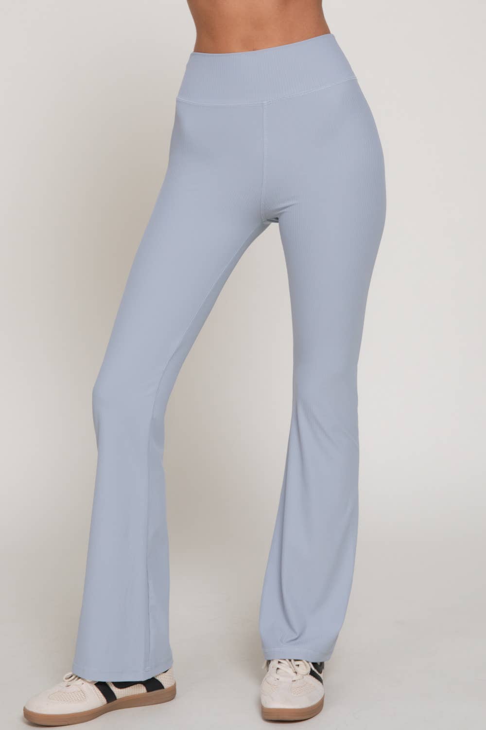 Semi-Flare Ribbed Workout Pants with Folded Waistband