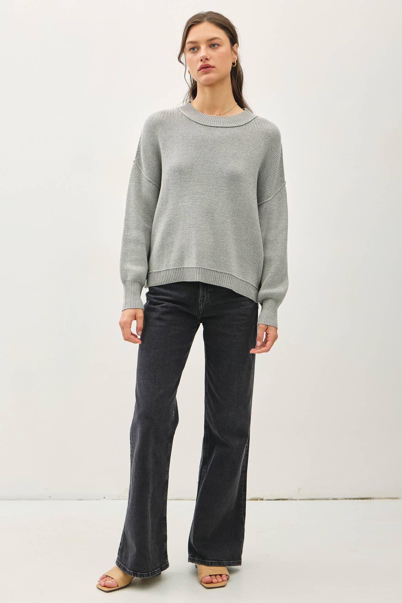 Ribbed Knit Sweater With Raw Seam Details