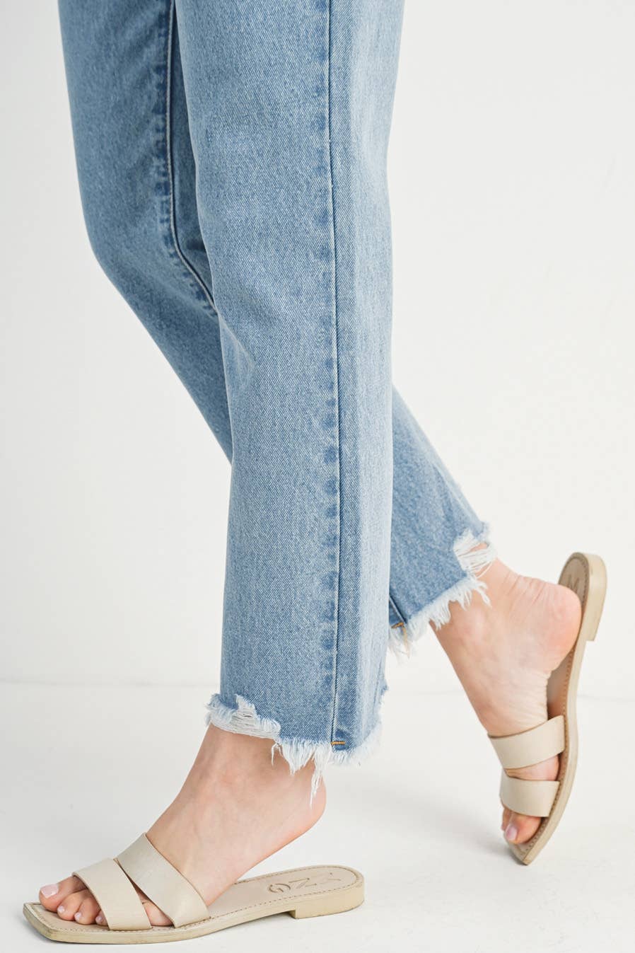 High Rise Straight: Leg Distressed Raw Hem