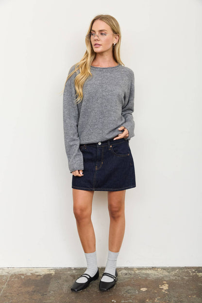Center Seam Rolled Neck Knit Sweater