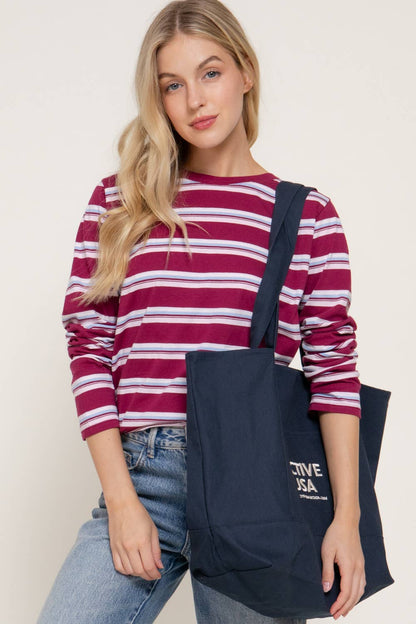 Long Sleeve Multi Striped Knit Jersey Top
