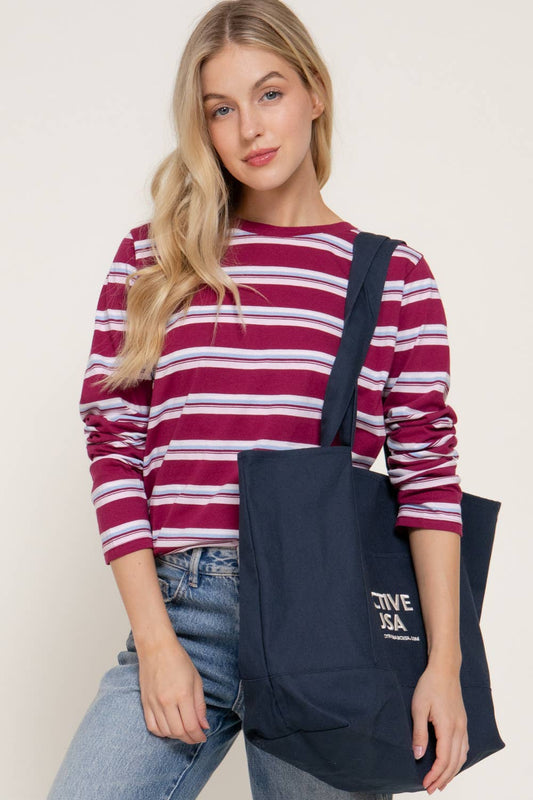 Long Sleeve Multi Striped Knit Jersey Top